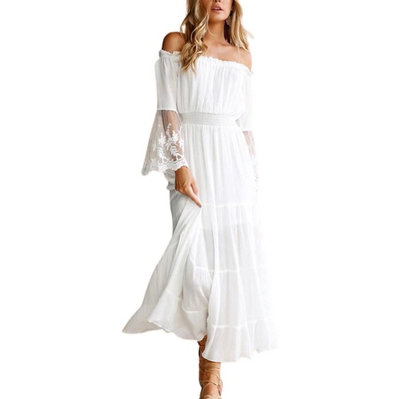 ✦NWT Boho Lace White Embroidered Maxi Dress✦ - Picture 4 of 8